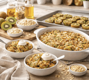 Kiwis rôtis, crumble avoine & amandes